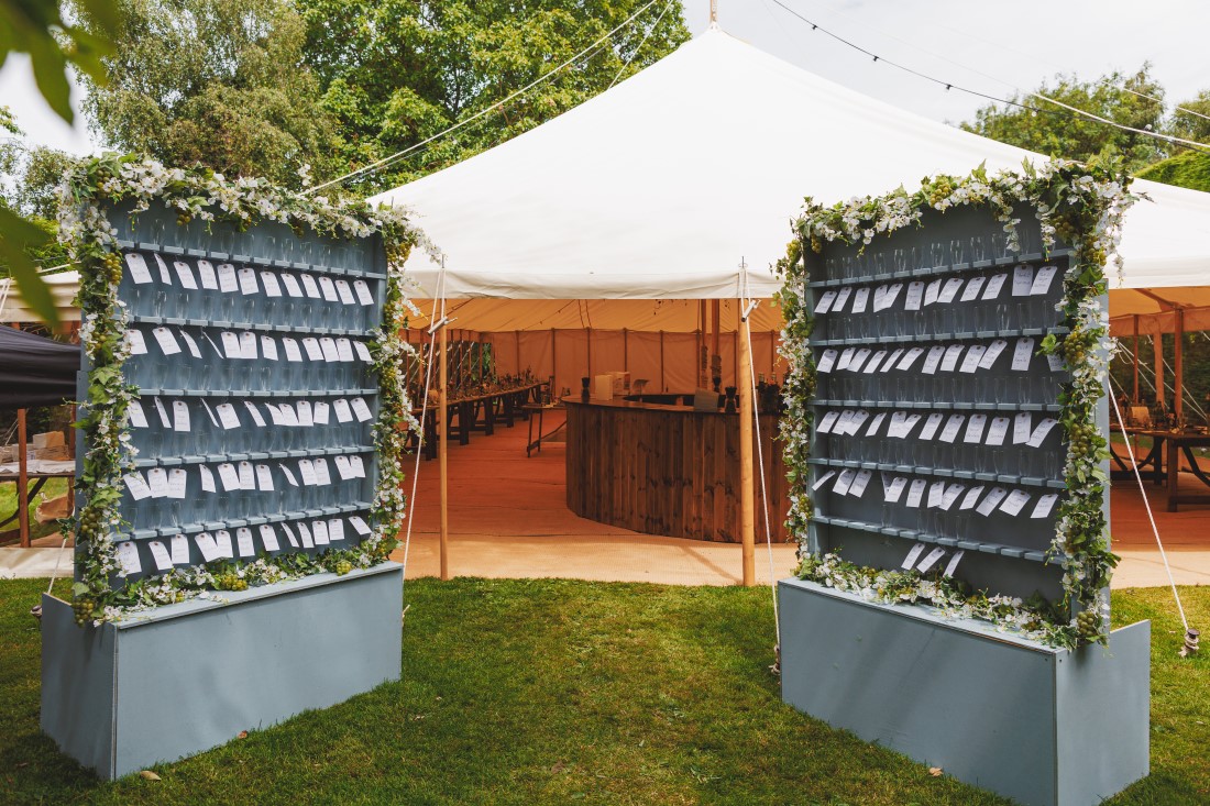 Champagne Wall Seating Plan, Garland, wedding florist Darlington 